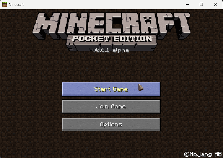 Стартовое меню Ninecraft, скриншот из репозитория