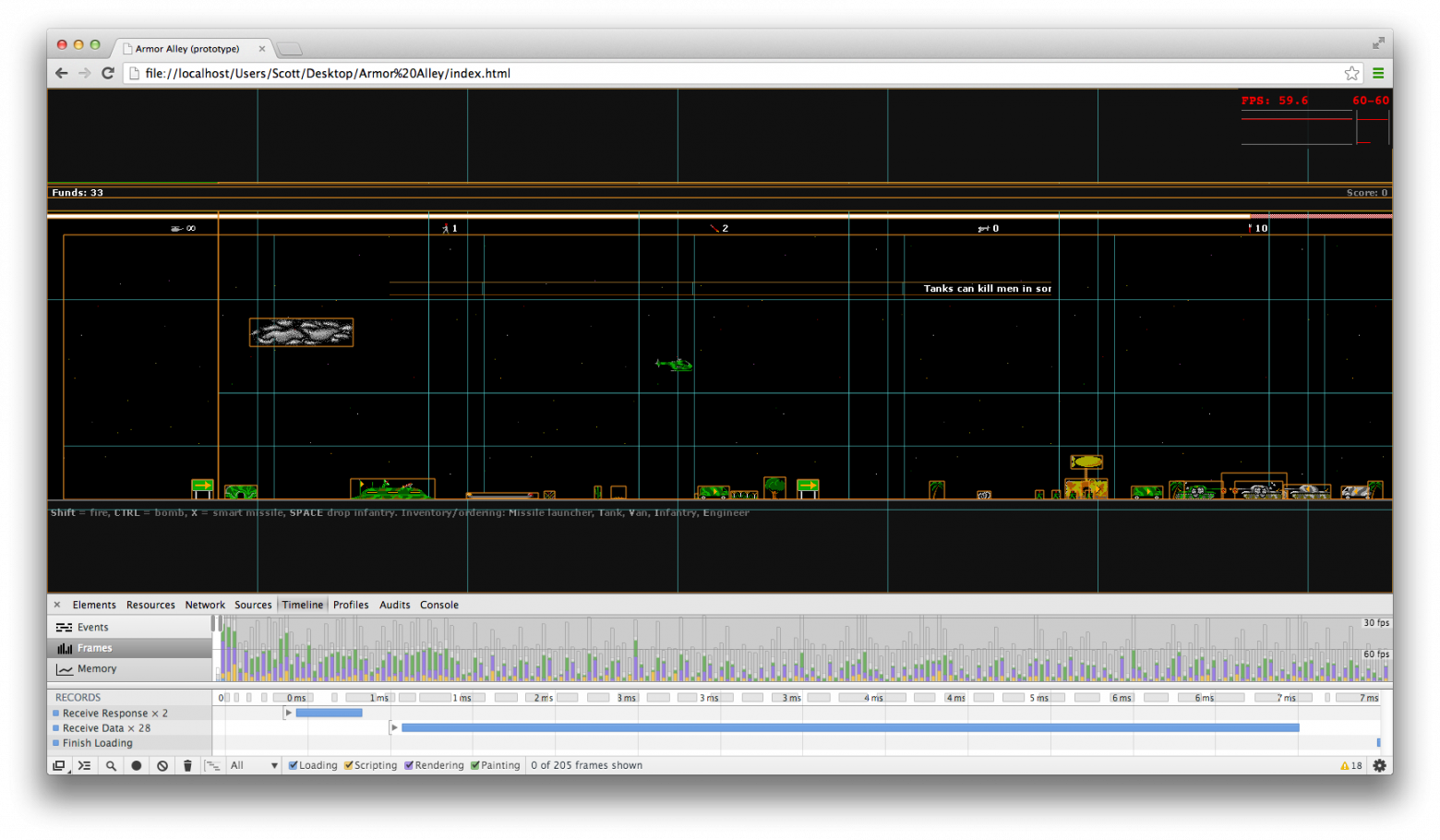Веб-прототип с GPU-ускоренным преобразованием: translate3d() и возможностью для улучшения. Обратите внимание, что большинство кадров < 16 мс, 60+ кадров в секунду.