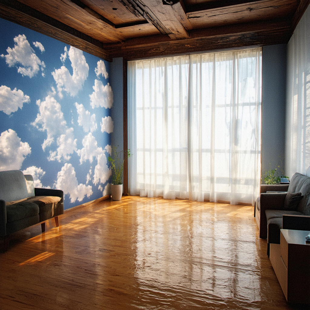 Гостиная, панно на всю стену с изображением неба