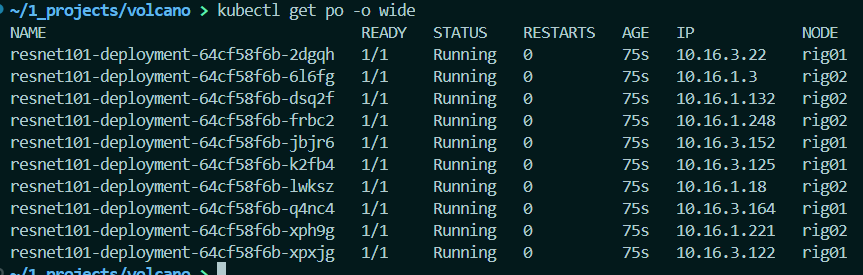 10 pod успешно запущены и распределены по узлам