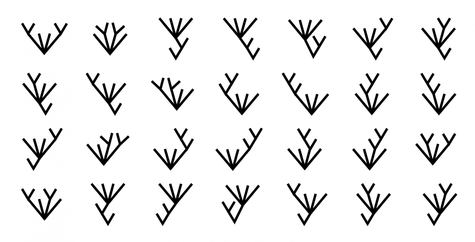 Все  деревьев с двумя узлами 2-го порядка и одним узлом 4-го.