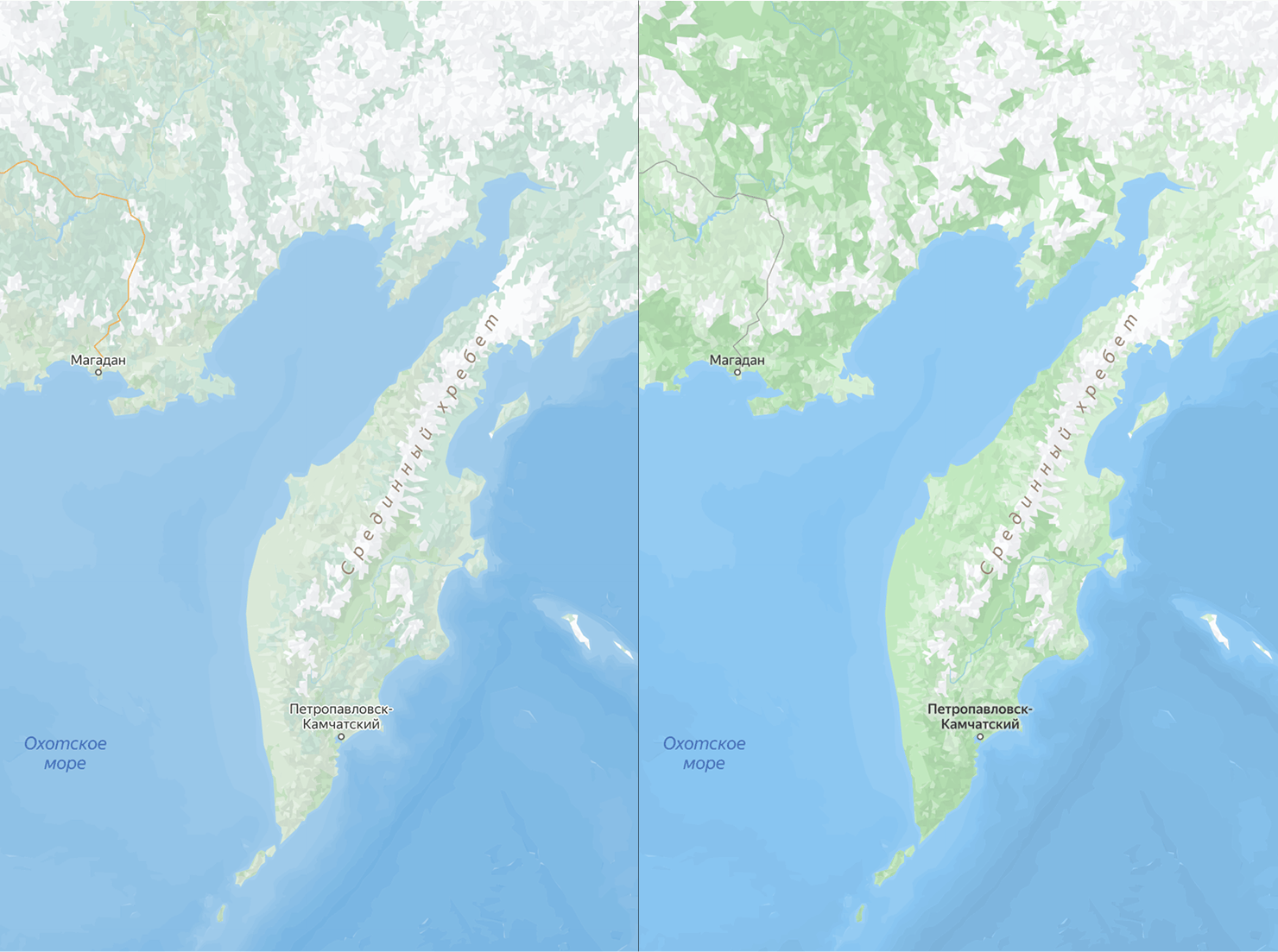 Было и стало: Карты стали ярче, горы белее, а леса зеленее
