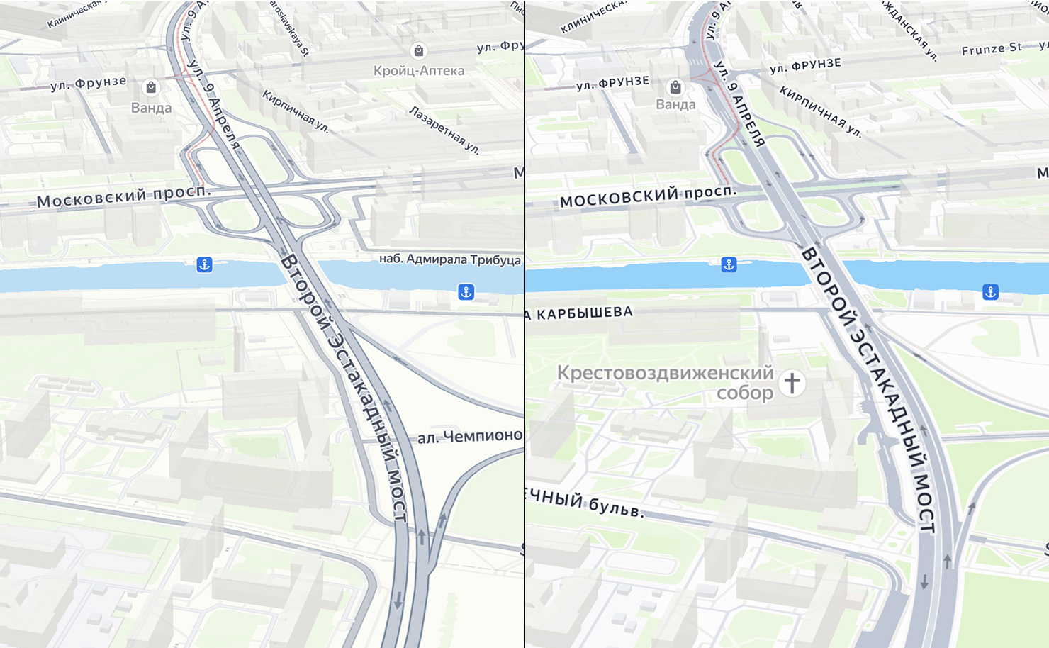 Размеры подписей в режиме автонавигатора увеличились