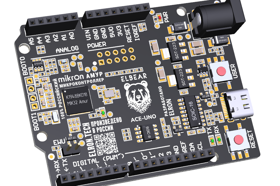 Модель Ардуино-совместимой платы ELBEAR ACE-UNO