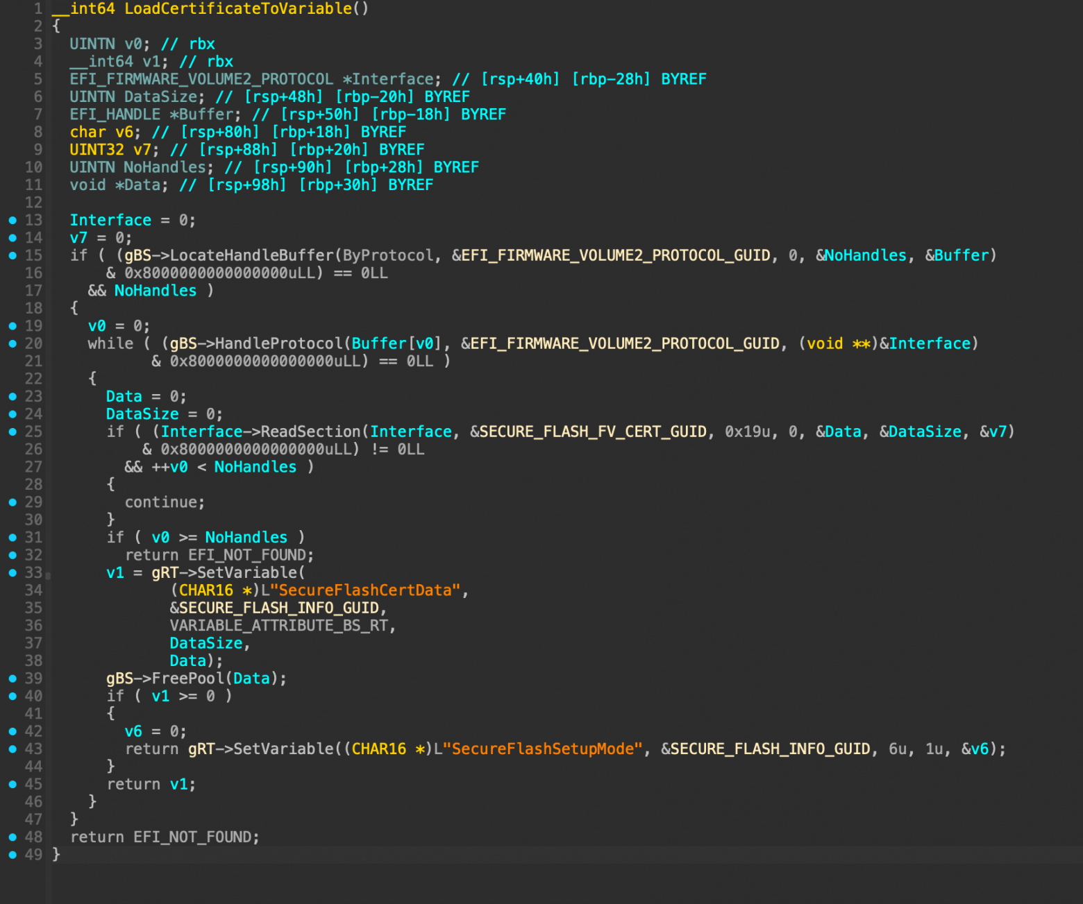 Функция LoadCertificateToVariable из BdsDxe