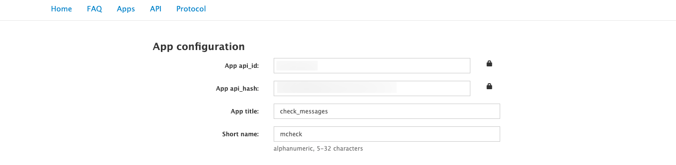Из конфигурации забираем App api_id и App api_hash, далее они нам пригодятся. (НИКОМУ ИХ НЕ ПОКАЗЫВАЙТЕ!!)