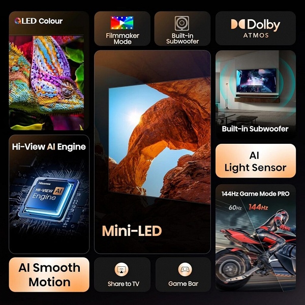 4K, 144/165 ГЦ, от 55 до 100 дюймов, Dolby Atmos, недорого. Представлены Mini-LED телевизоры Hisense U7Q