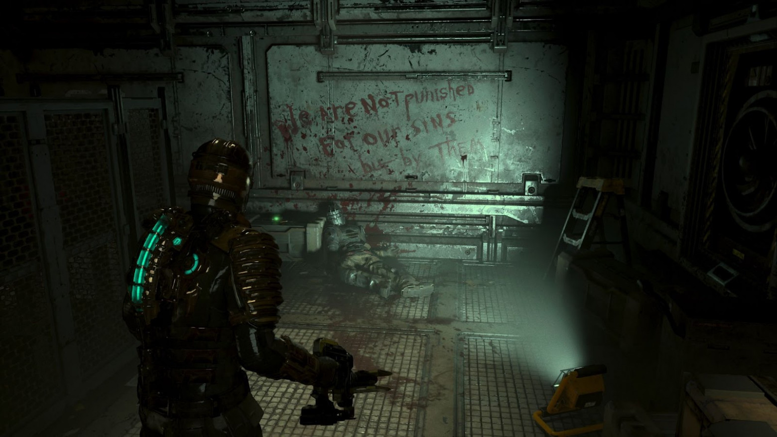 В Dead Space кровавые следы тянутся по полу и ведут игрока через коридоры, одновременно подсказывая путь и усиливая атмосферу. Источник