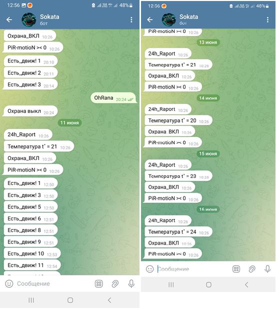 Рисунок 6 Сообщения от telegram bota