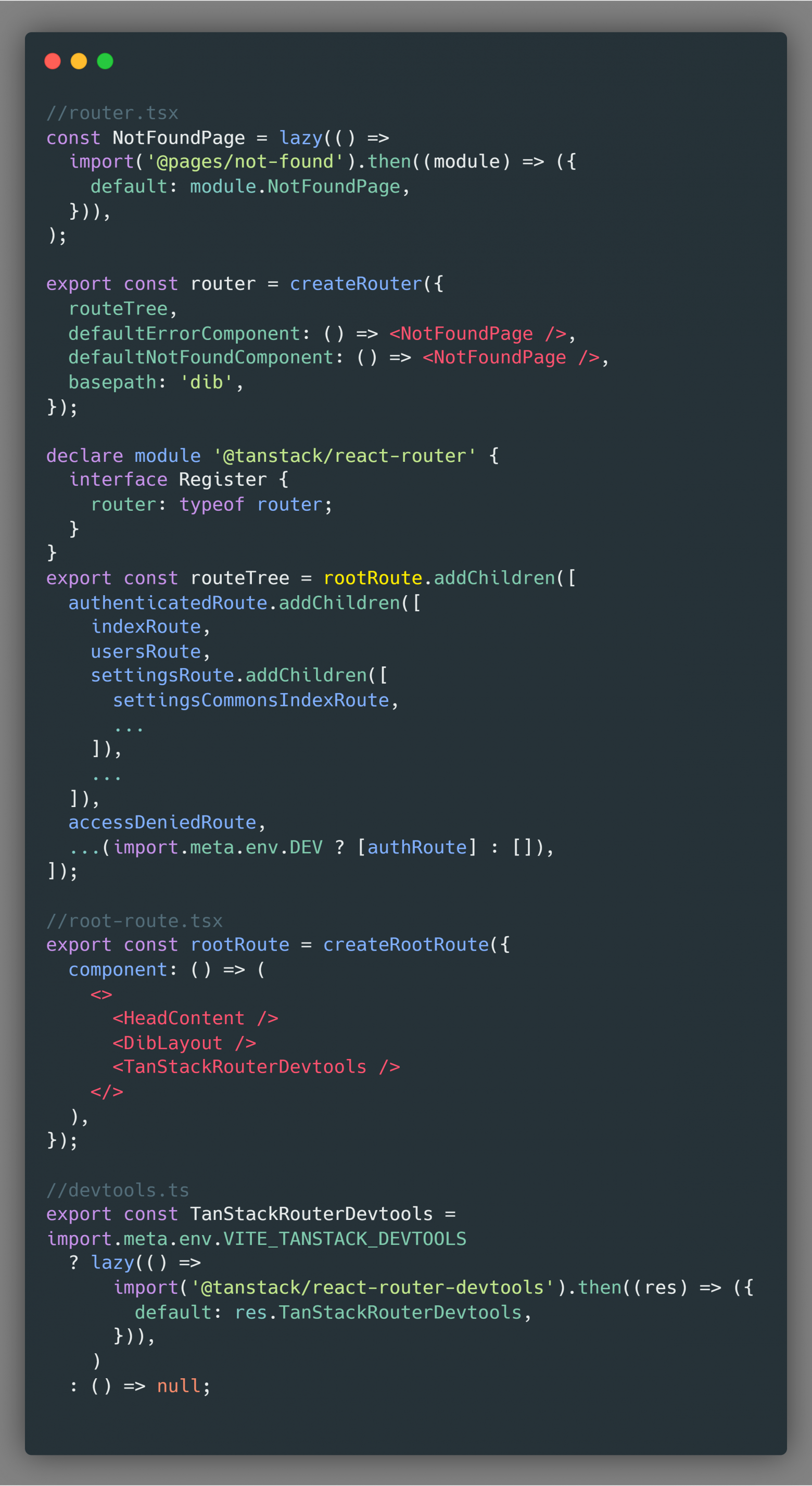 TanStack Router провайдер и сопутствующие файлы
