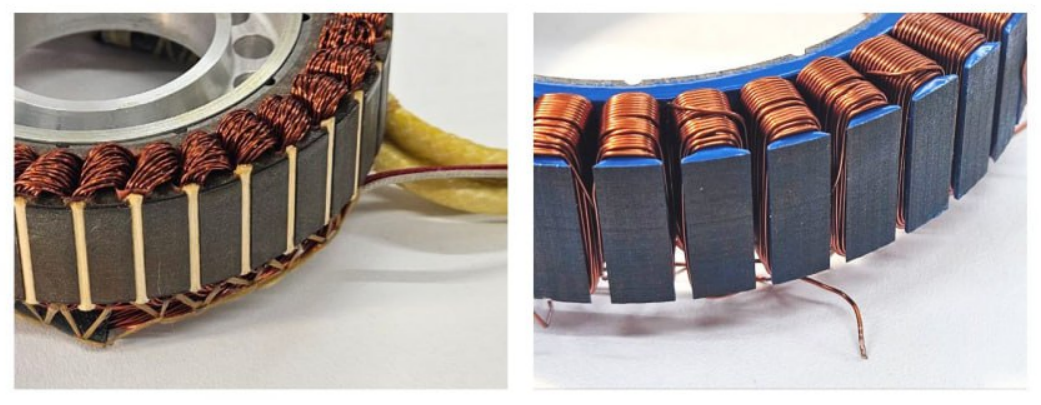 Слева ручная намотка, справа — автоматическая