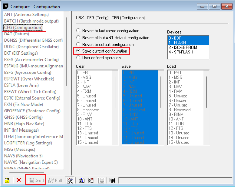 Сохранение настроек (с помощью Revert to default configuration можно сбросить до заводских)