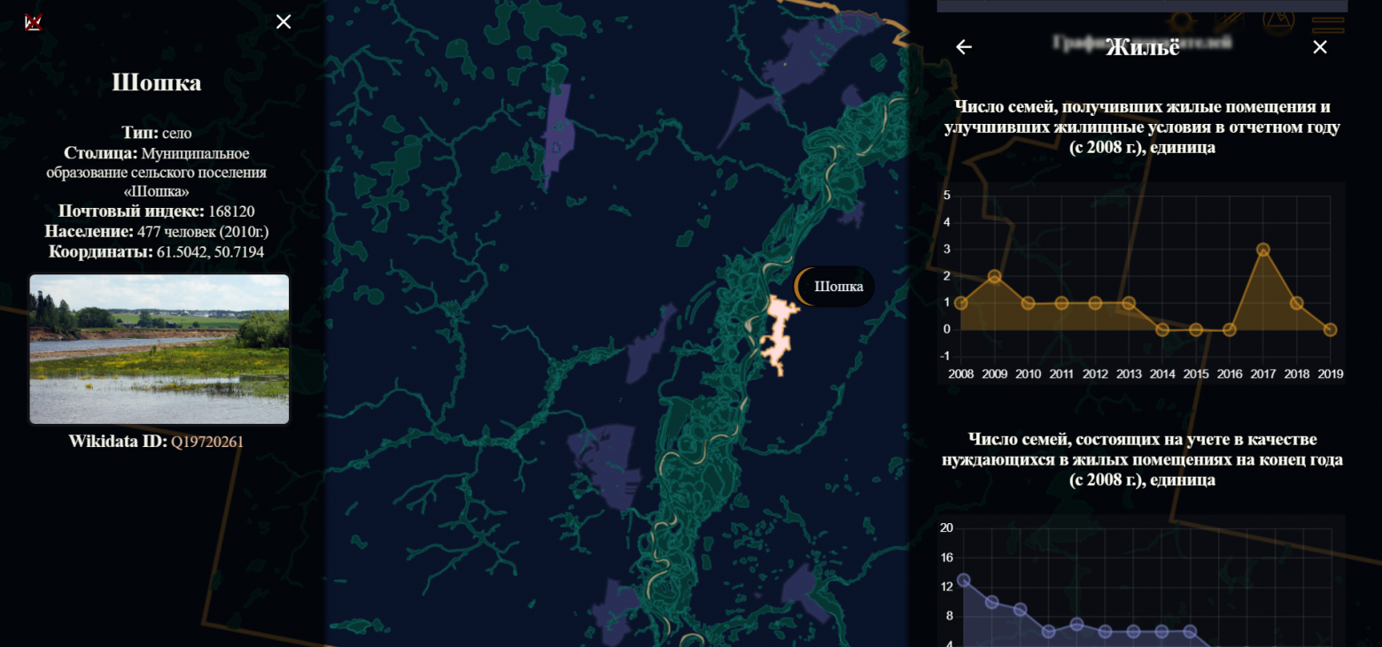 Интерактивная карта в темной теме (уровень муниципальных поселений)