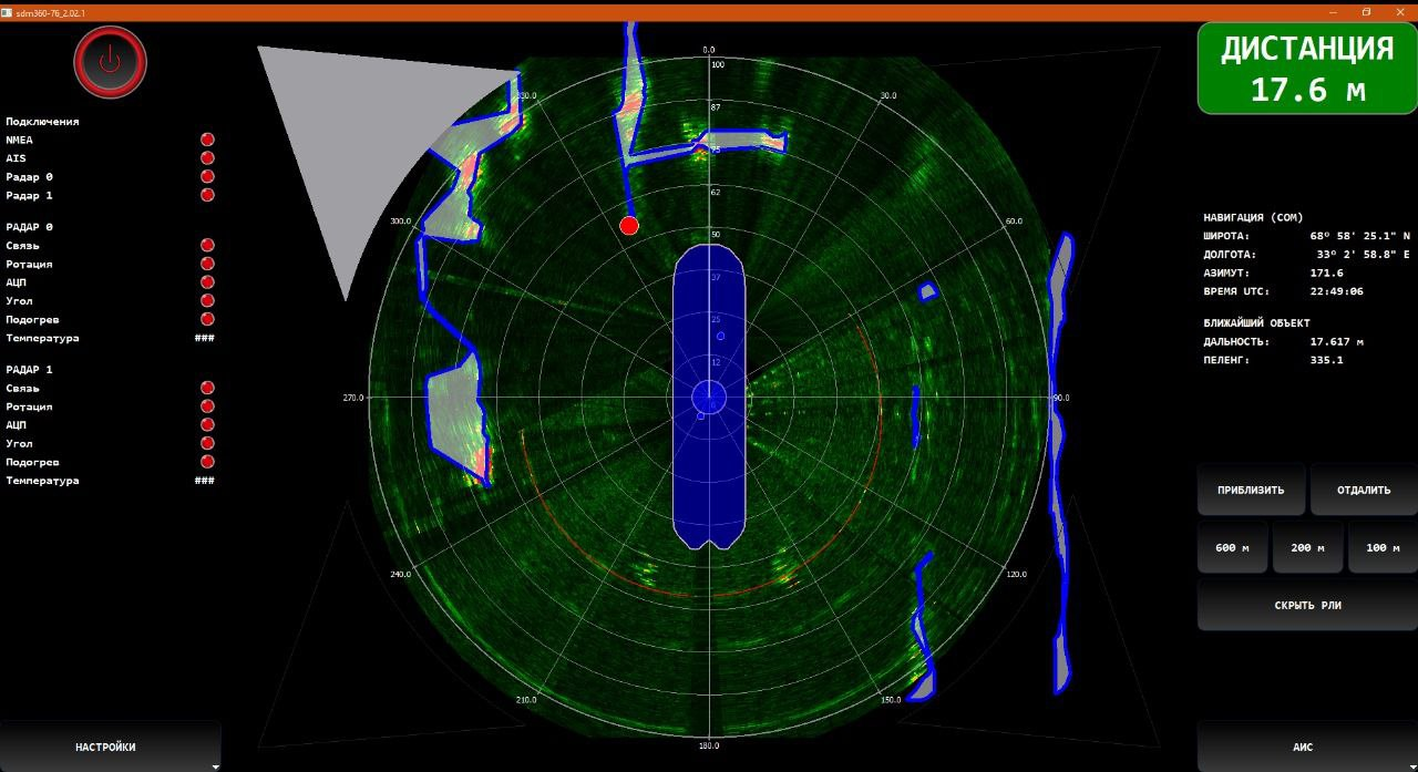 Пример работы ПО по визуализации радиолокационных контуров