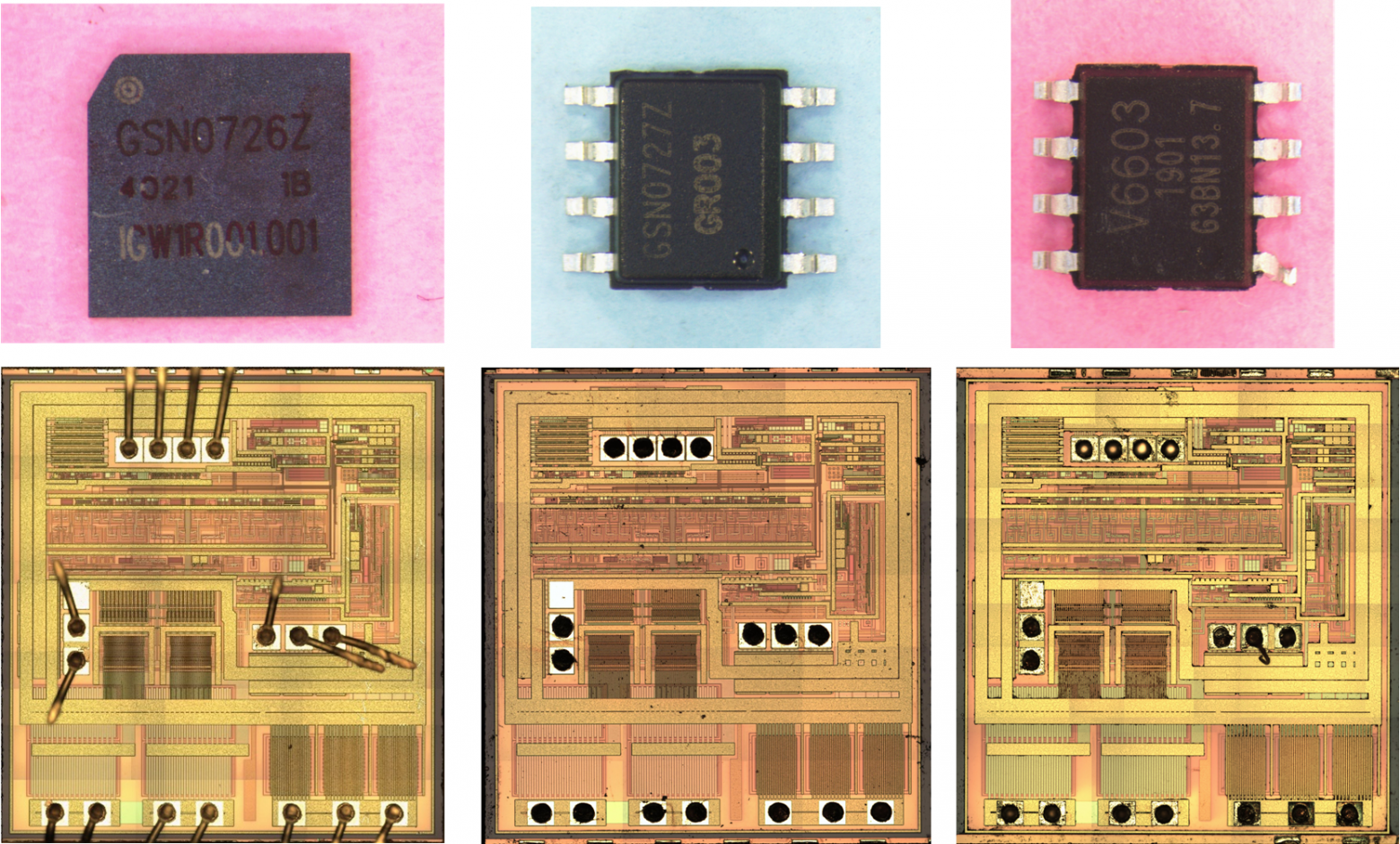 Микросхемы GSN0726Z и GSN0727Z и микросхема V6603 и их кристаллы