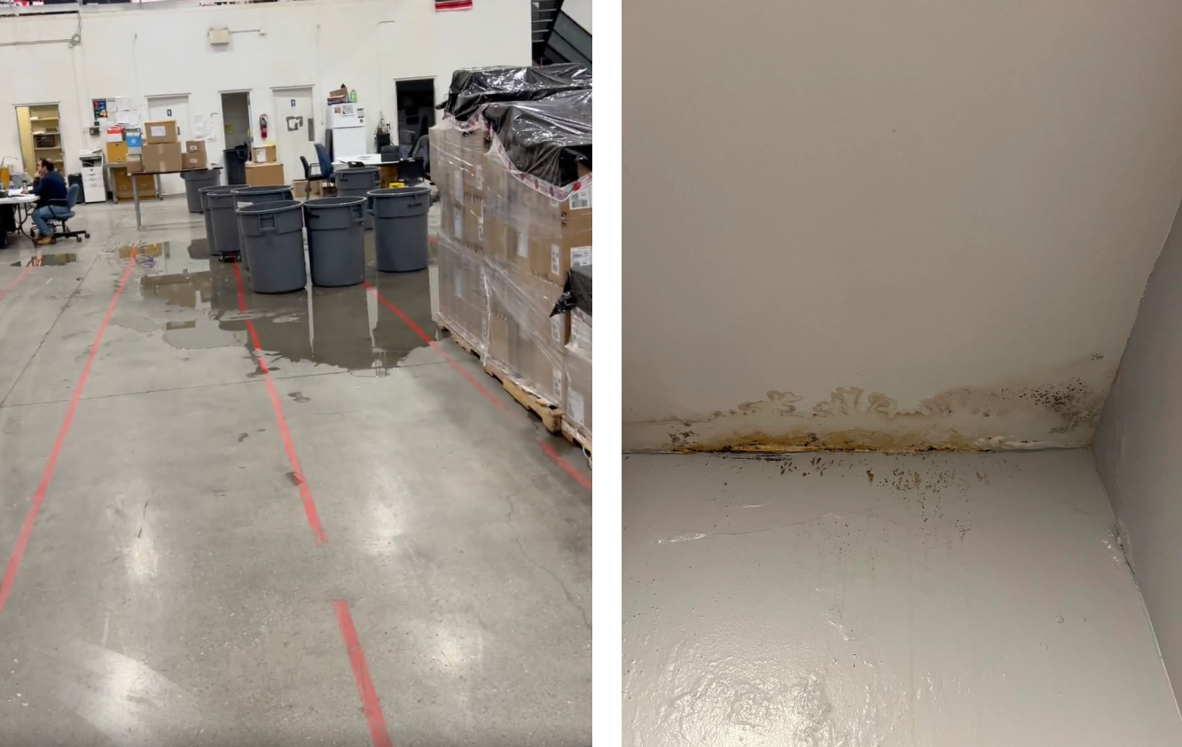 Крыша протекала в разных местах: и в офисе, и в зоне с товаром