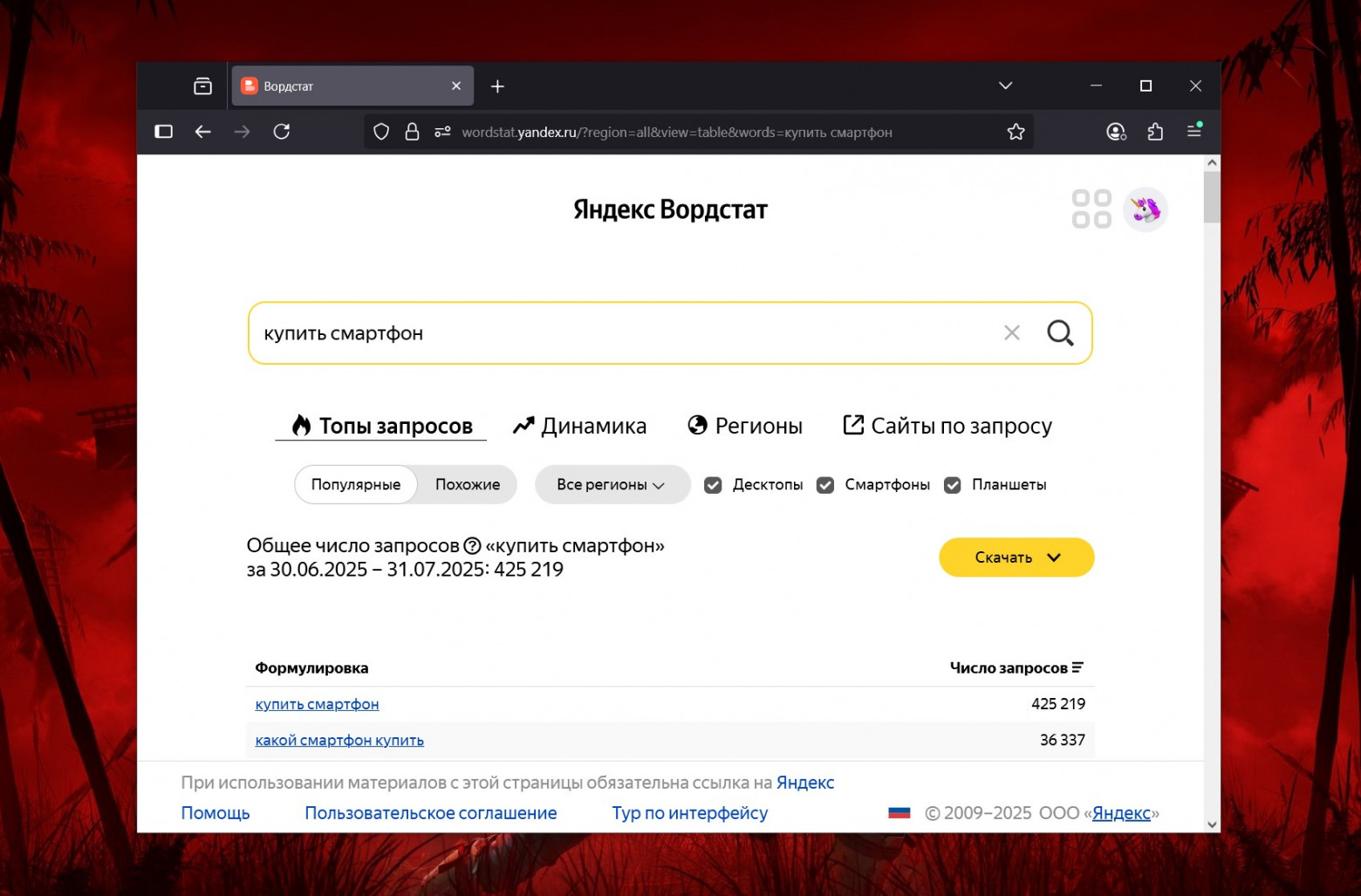 Яндекс.Вордстат помогает быстро собирать ключевые слова и расширять семантику для ТОПа!