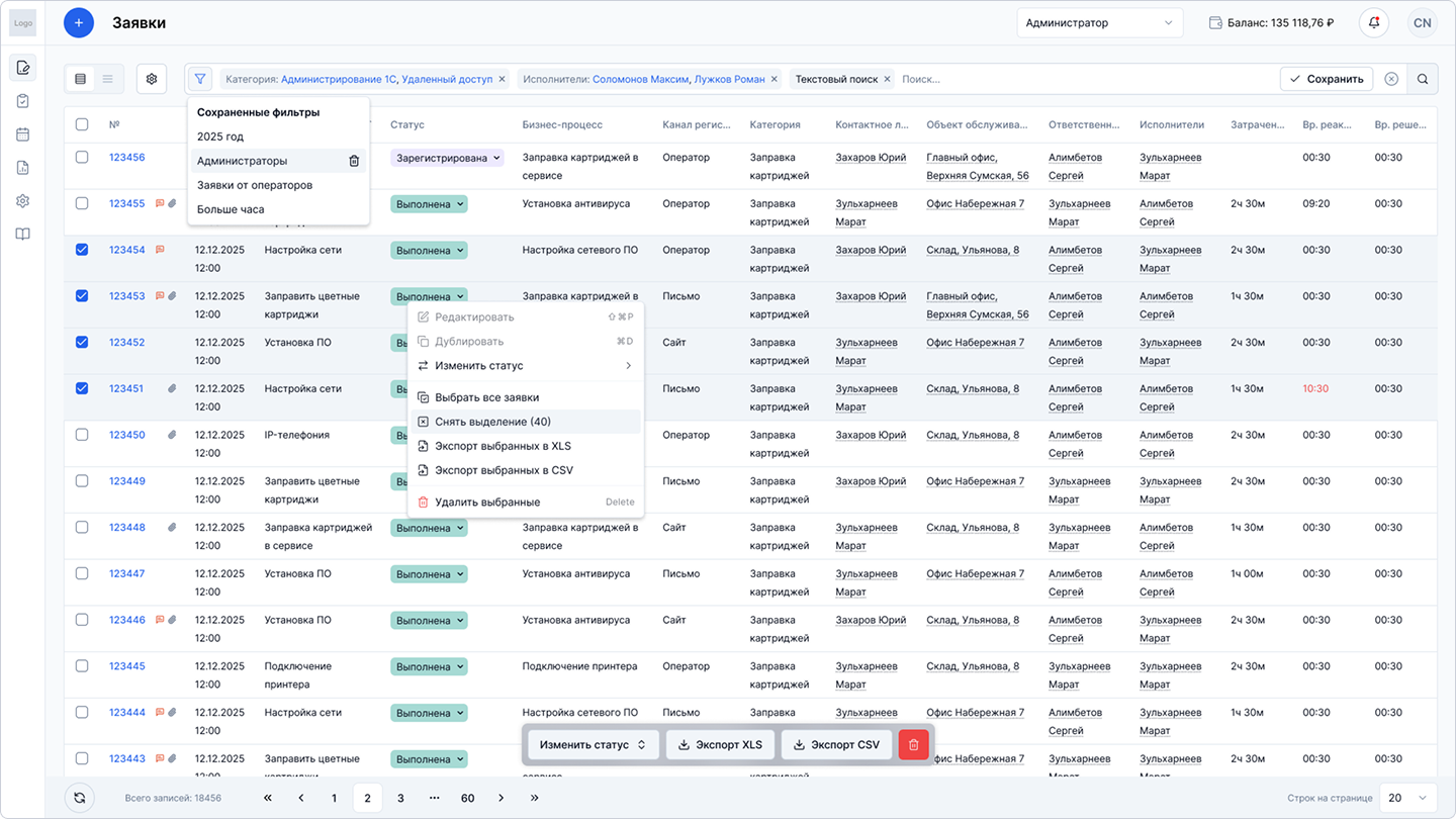 CRM для приёма и обработки заявок системных администраторов. Экран заявок