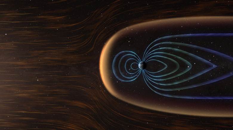 Иллюстрация показывает, как магнитное поле Земли отклоняет солнечный ветер, а у полюсов формируются полярные каспы — зоны проникновения частиц. Источник