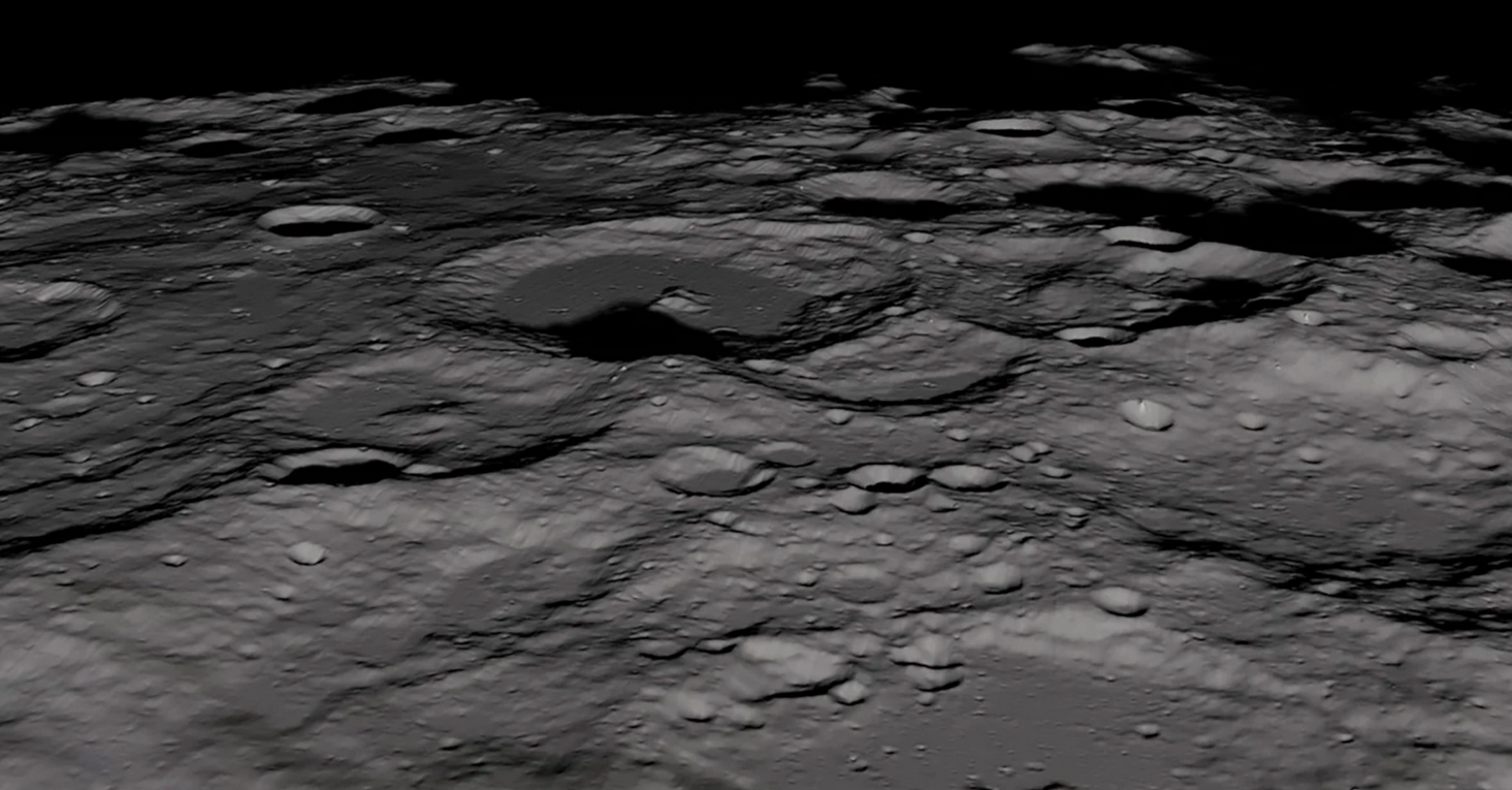 Вид поверхности Луны в районе ее Южного полюса. Источник