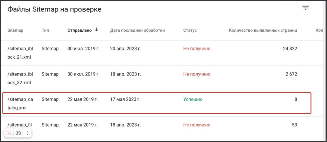 Скрин из webmastertools google с неработающими картами сайта