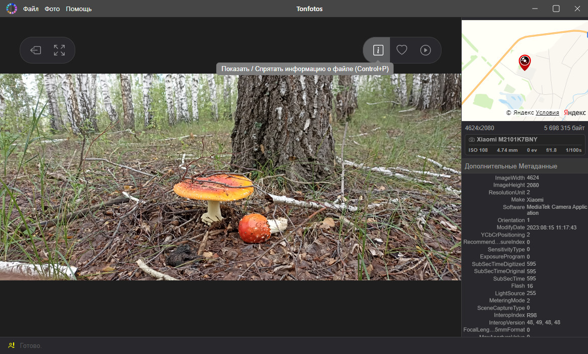 Просмотр EXIF в Tonfotos