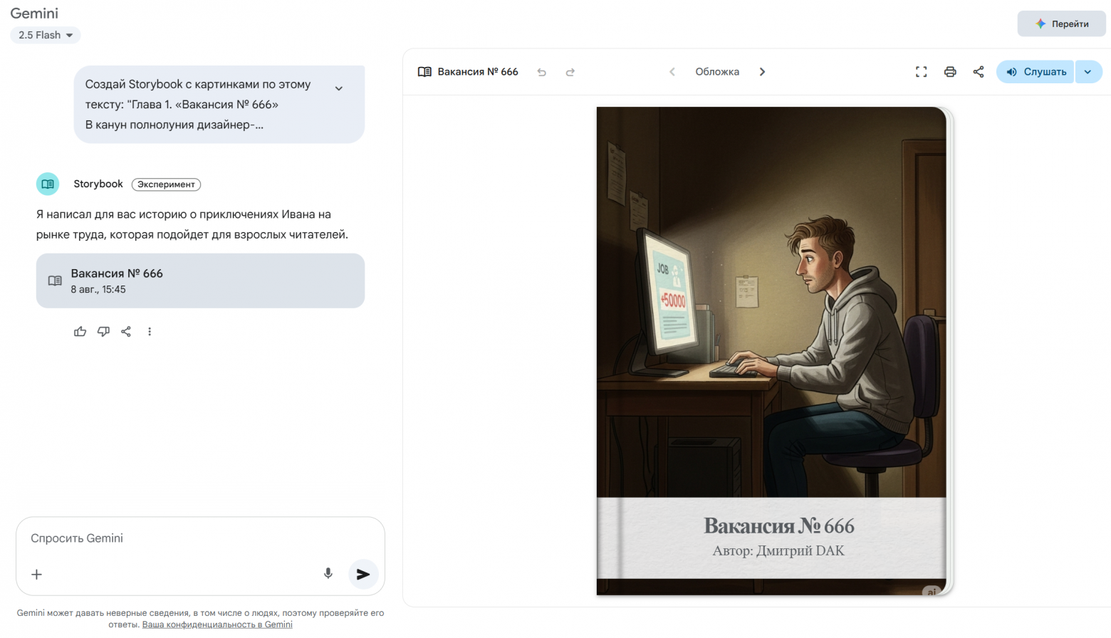 Gemini 2.5, режим Storybook