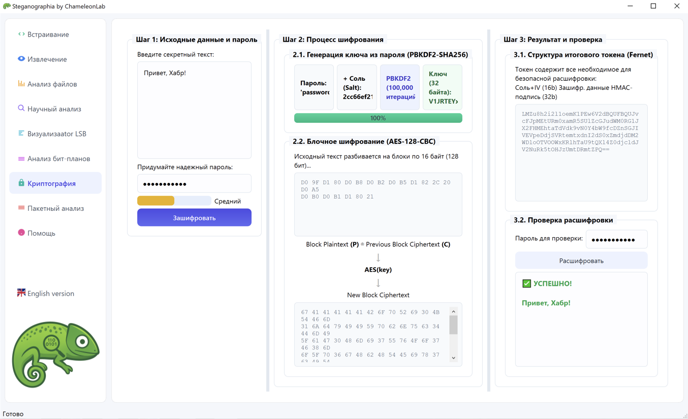Программа ChameleonLab. Визуализатор криптографии