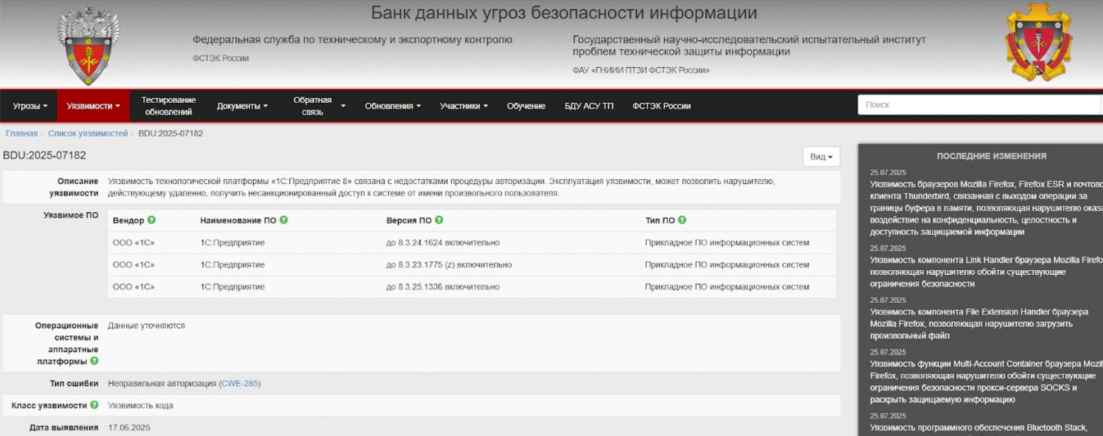 Уязвимость подтверждена производителем (фирмой 1С). Подробности далее.