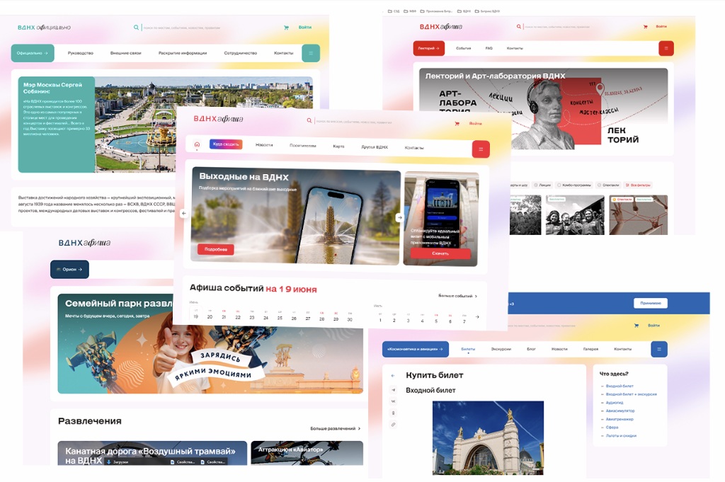 Рис. 5. Коллаж интерфейсов главных страниц тематических сайтов.   