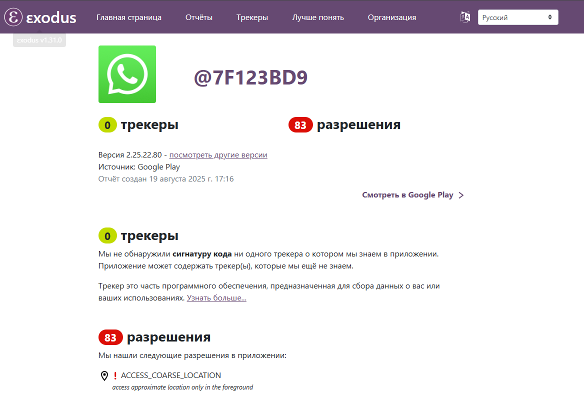 Пример отчёта по приложению WhatsApp*