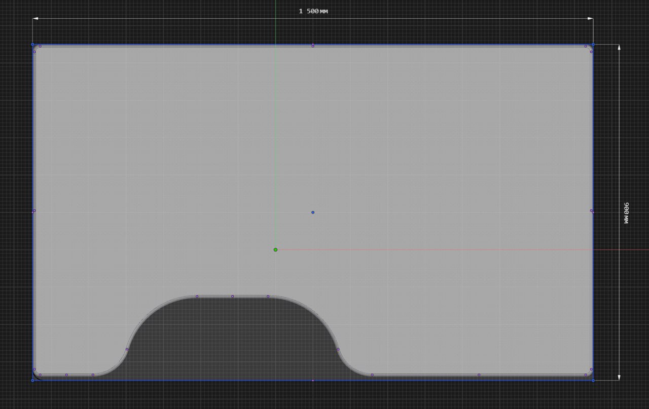 Вид сверху, длинна - 1500мм, глубина - 900мм