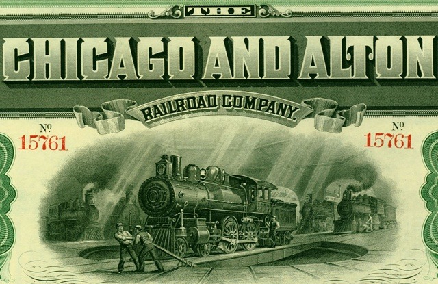 Золотой бонд железной дороги «Чикаго — Олтон», 1899 г.