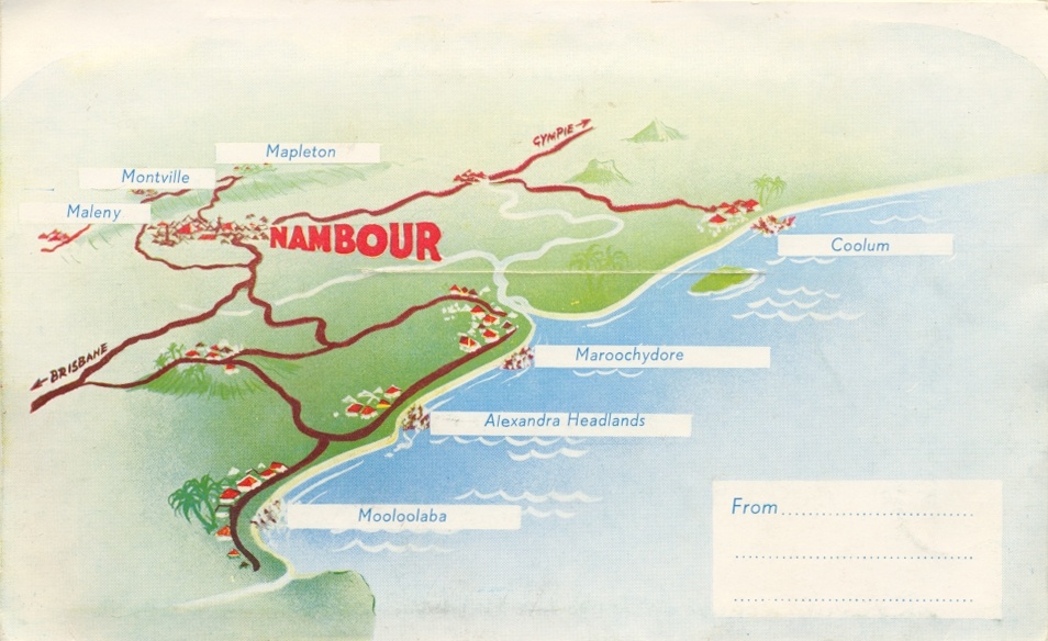 Карта шира Маручи с его административным центром Намбур на туристической открытке 60-х годов