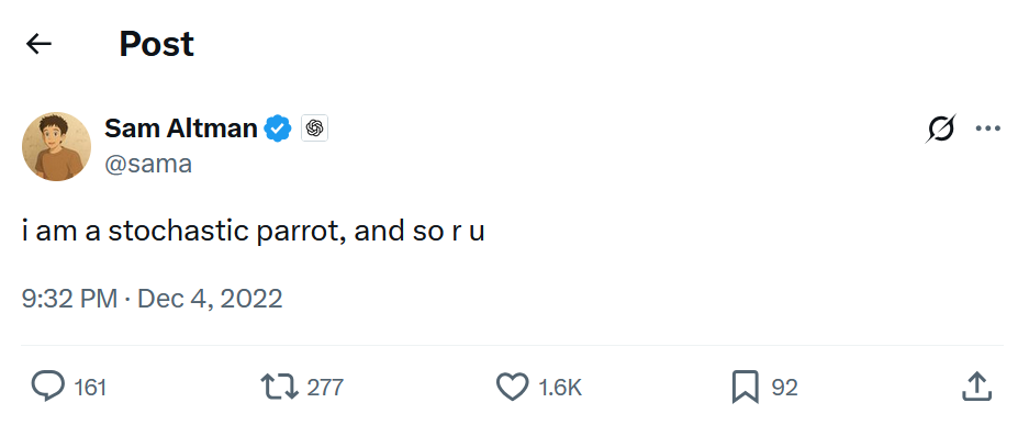  Пост Сэма Альтмана в соцсети X 