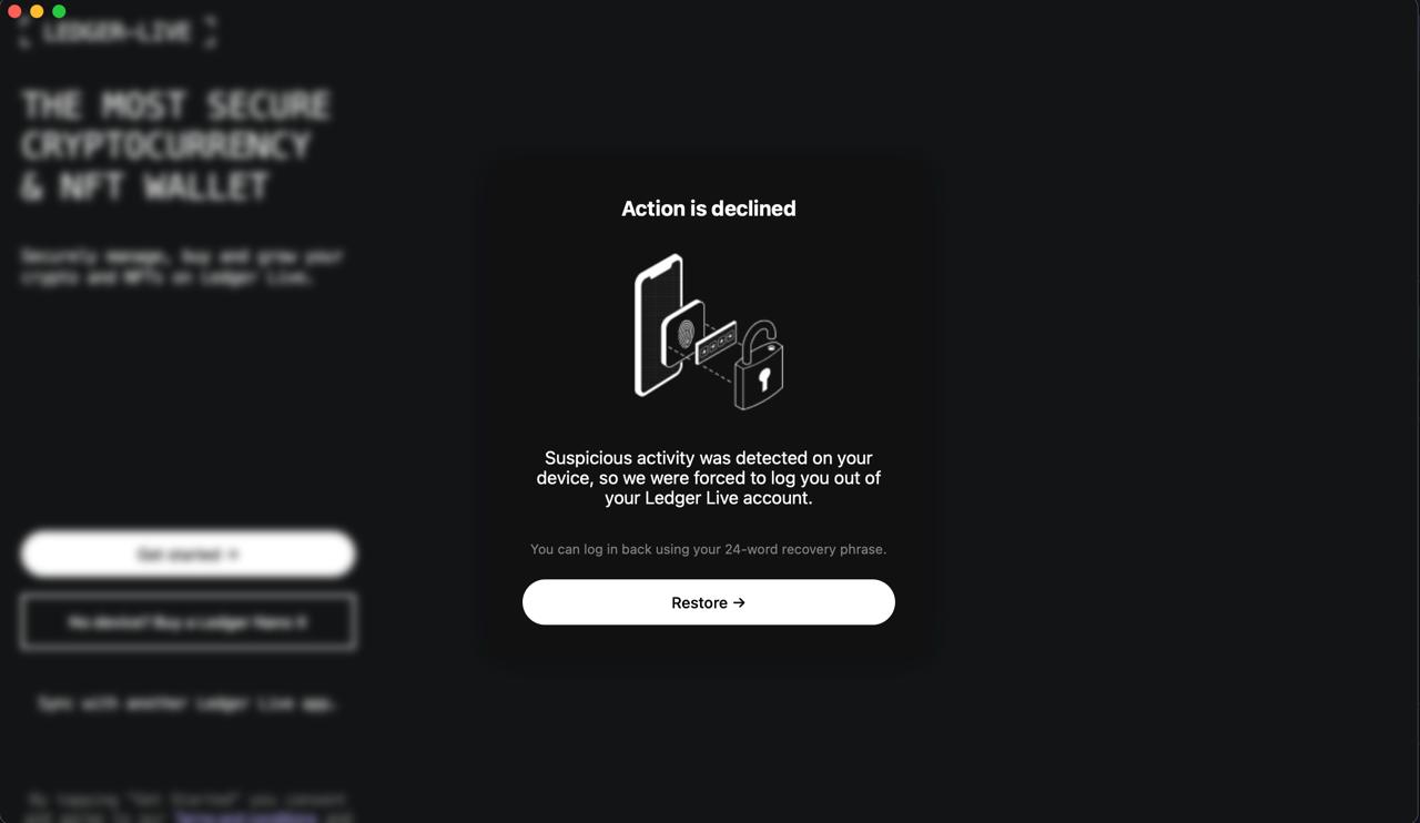 Поддельное приложение Ledger Live