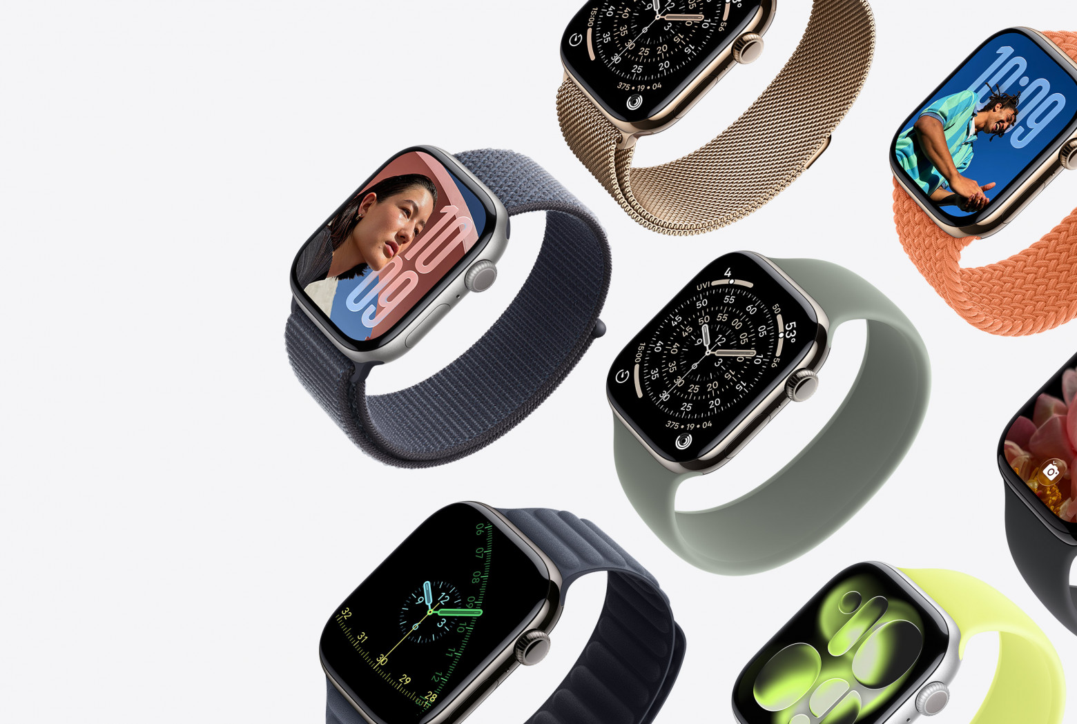 Дизайн самих часов не изменился вообще: те же 42 и 46мм. Корпус доступен в 4 цветах (Jet Black, Space gray Rose Gold и Silver) из переработанного алюминия и в 3 цветах из титана: натуральном, золотом и сланцевом полированном титане.