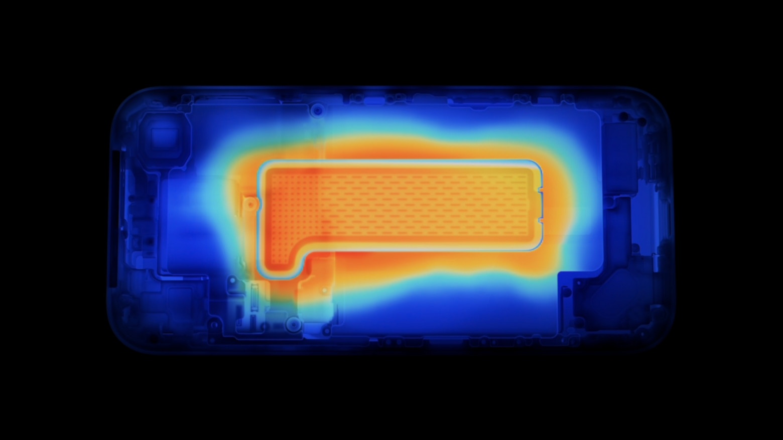 Она размещена вдоль корпуса внутри от материнской платы и над аккумулятором iPhone.
