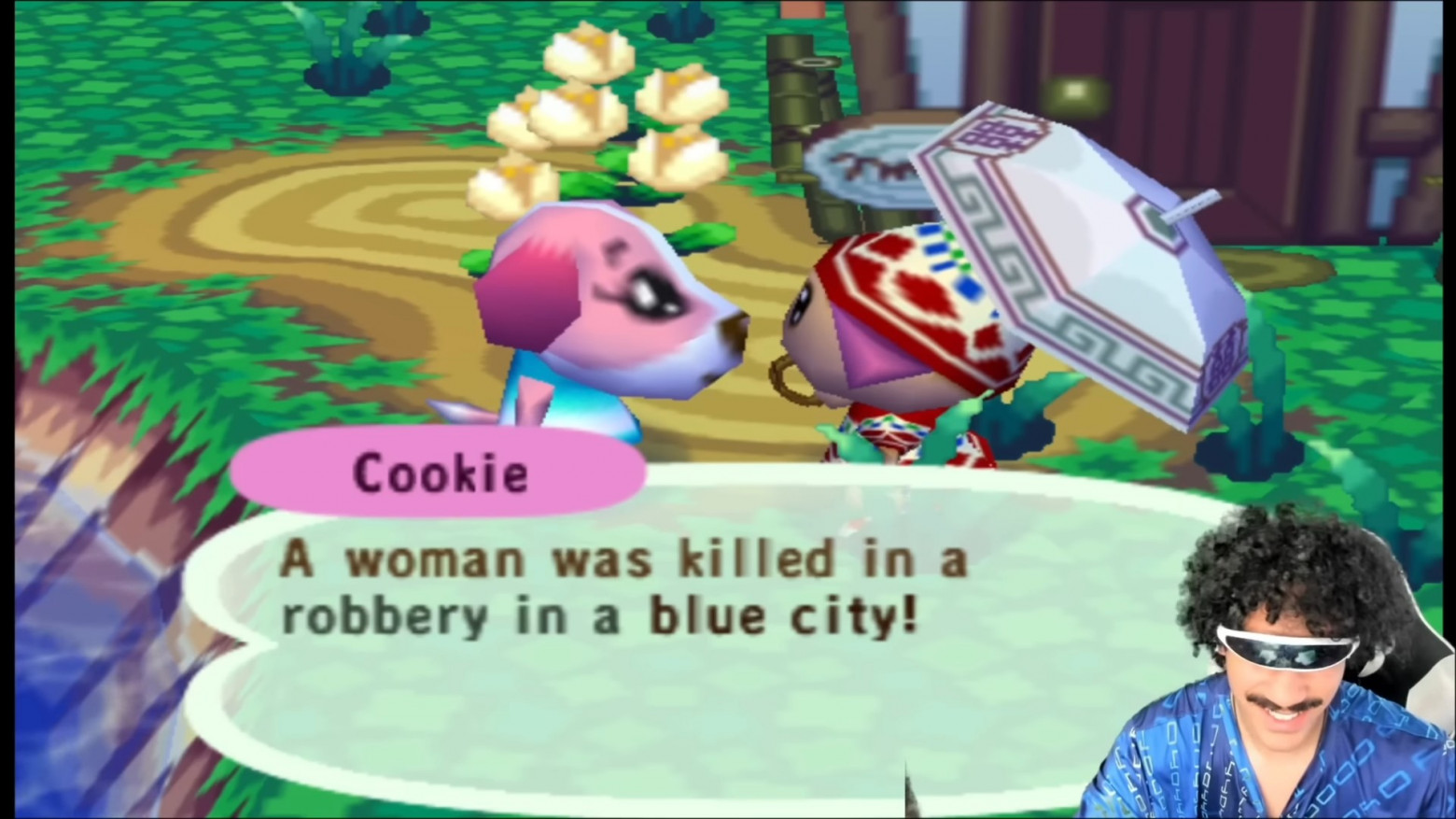 Cookie says a woman was killed in a robbery in a blue city