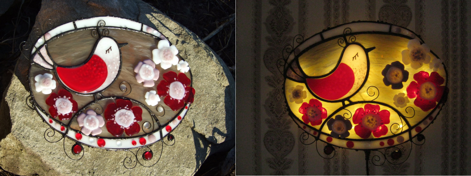 Фото 1.1. Небольшой светильник с фьюзинг-элементами. Не включённым выглядит даже лучше — чистые, ясные цвета