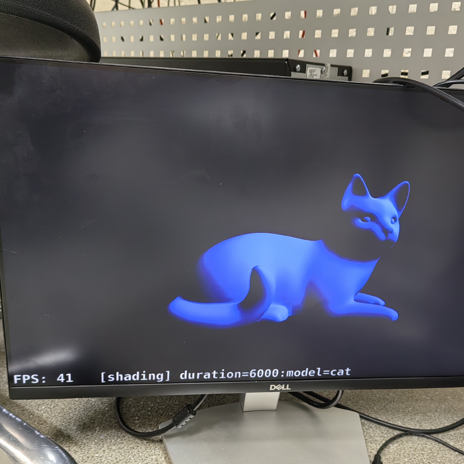 Мы успешно запустили демку glmark2-es2-drm: котик отрисовывался со скоростью 41 кадр в секунду