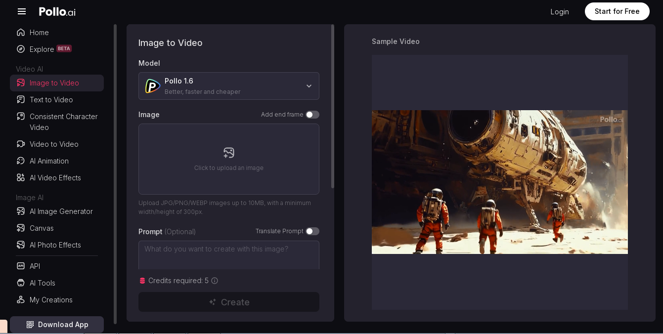 Интерфейс Pollo AI