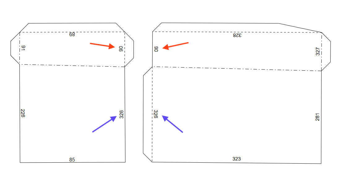 3D-моделирование из бумаги - 11 Two edge/flap pairs, with arrows pointing to their matching number IDs
