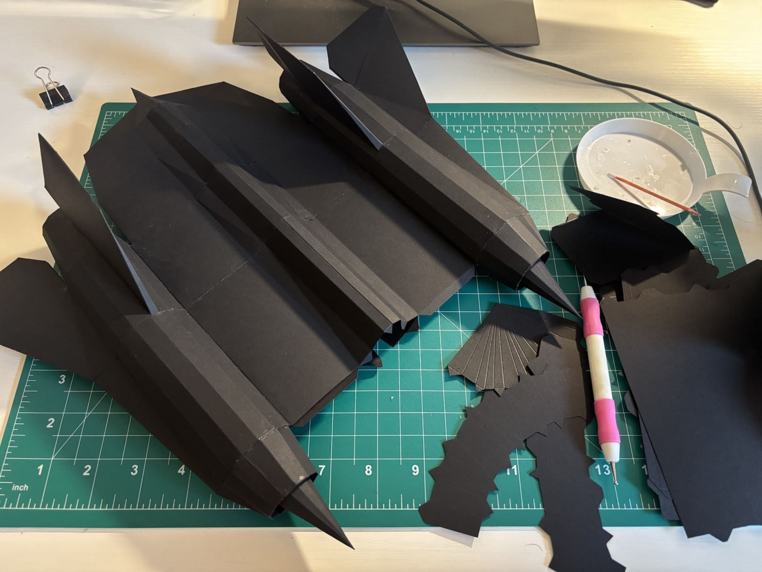 Top view of assembling the engines to the main fuselage.