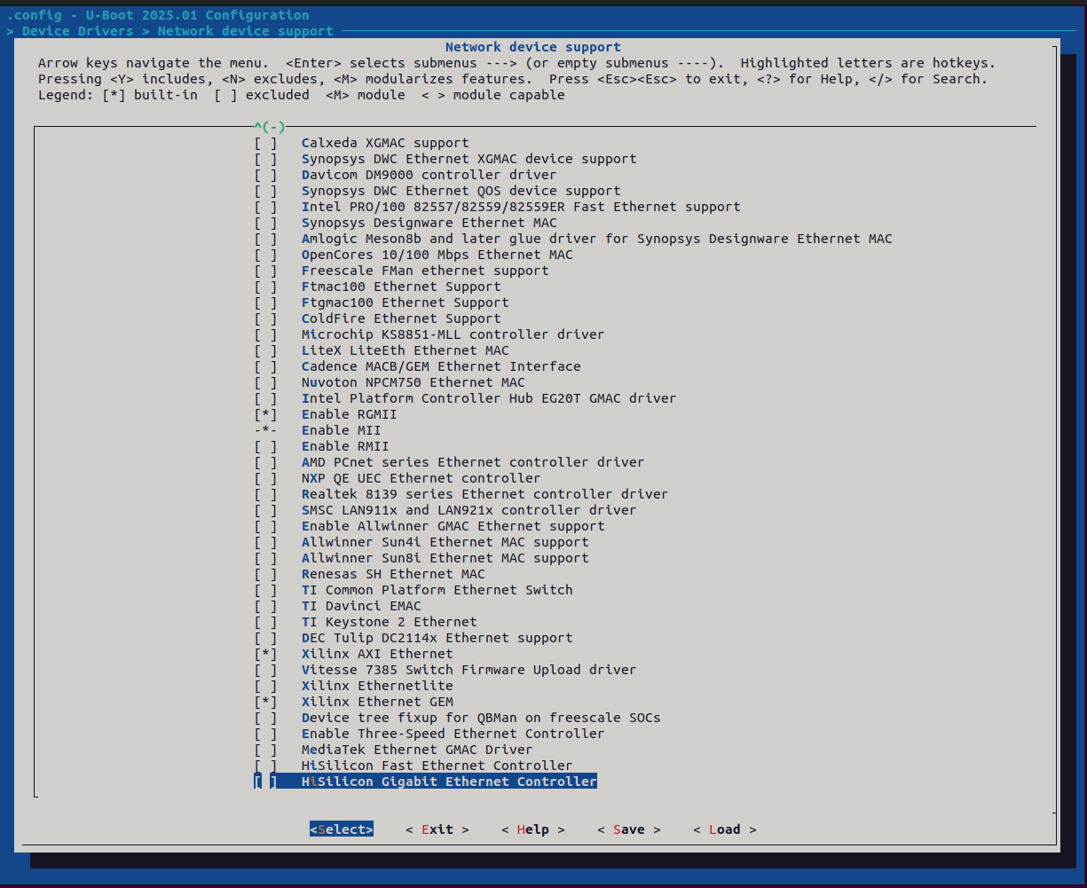 Рисунок 8.1. Добавление поддержки RGMII, Xilinx AXI Ethernet в U-Boot.