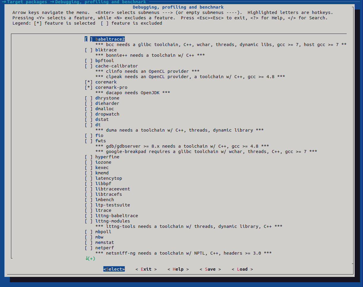 Рисунок 10.2. Меню Debugging, profiling and benchmark.