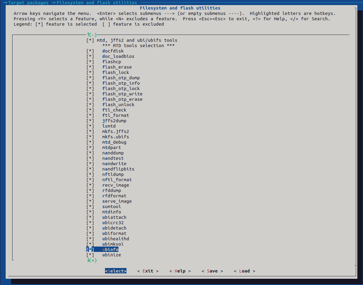 Рисунок 10.3. Меню Filesystem and flash utilities, включение пакетов для работы с mtd.