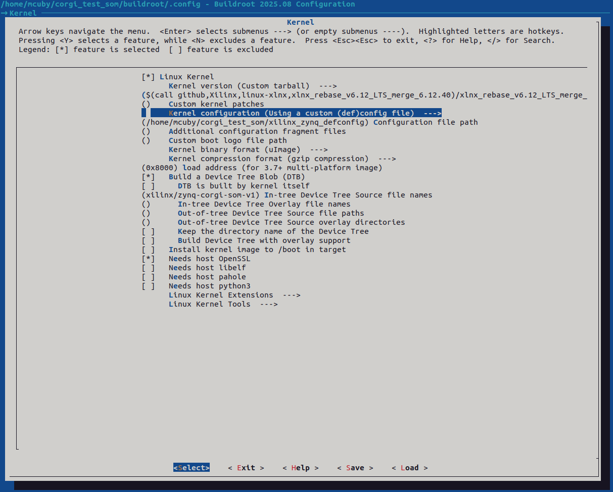 Рисунок 10.5. Окно конфигурации Linux Kernel в Buildroot.