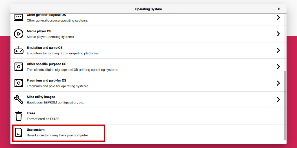 Выбор пользовательского образа