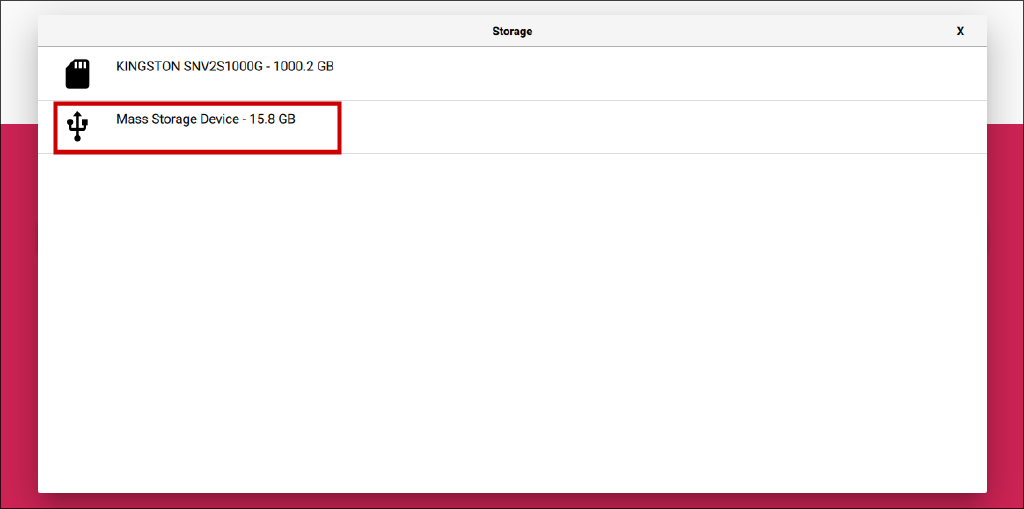 Выбор носителя назначения